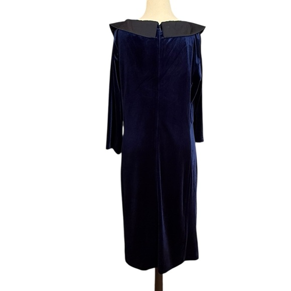 Leslie Fay Velvet Surplice Deep V Neck Ruched Long Sleeve Cocktail Dress Size 16 - Picture 4 of 12